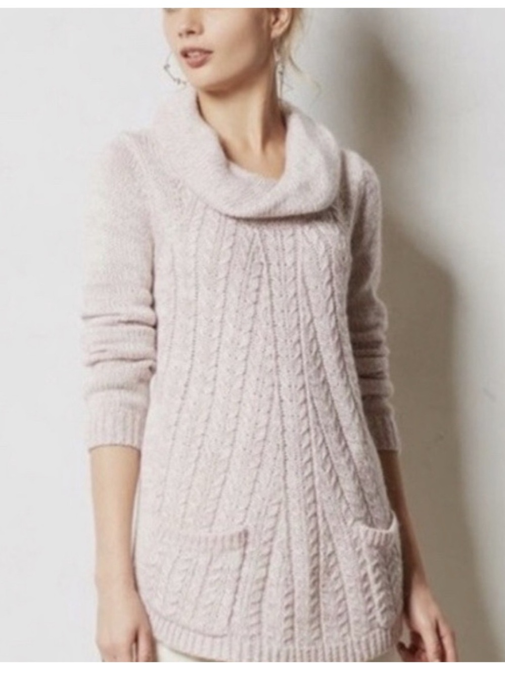 Anthropologie Guinevere light Pink Cable Cowl Neck Sweater size small